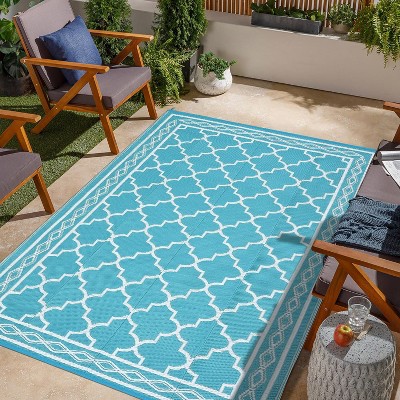 Reversible Plastic Straw Rug - Waterproof Outdoor Mat, Geometric Design for Patio, RV, Camping, Picnic - Indoor/Outdoor Use