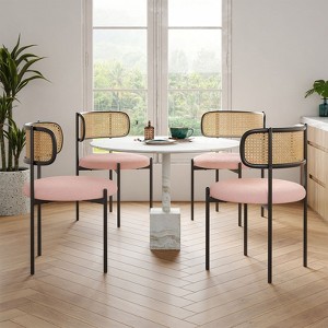PAGED Upholstered Dining Chairs,Dining Room Chairs with Natural Rattan Backrest,Chairs with Metal Legs for Kitchen,Living Room - 1 of 4