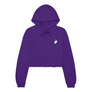 Dalix Heartly Ghost Embroidered Fleece Cropped Hoodie Cold Fall Winter Women - 1 of 4