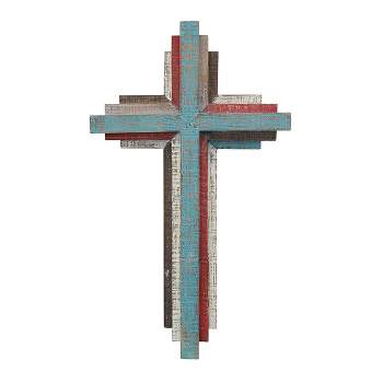 14.4" x 8.5" Rustic 3D Wooden Wall Cross Brown/Blue - Stonebriar Collection