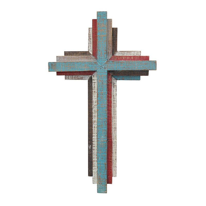 14.4&#34; x 8.5&#34; Rustic 3D Wooden Wall Cross Brown/Blue - Stonebriar Collection, 1 of 7