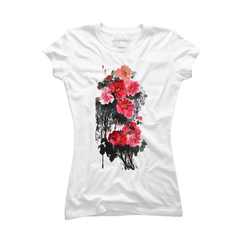 Junior's Design By Humans flower art By hkartist T-Shirt - White - Small