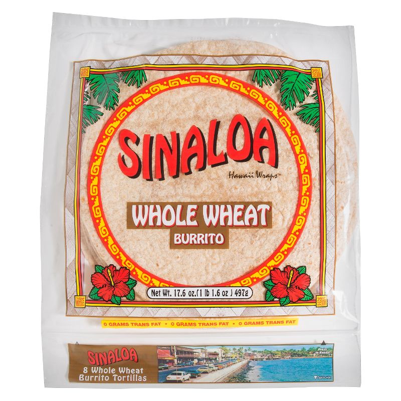 Sinaloa Burrito Size Whole Wheat Hawaii Wraps Tortillas - 17.6oz/8ct, 1 of 2