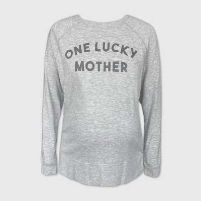 Maternity One Lucky Mother Raglan Graphic Sweatshirt - Isabel Maternity by Ingrid & Isabel™ Gray