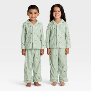 Toddler Gingerbread Striped Long Sleeve Shirt and Pants Holiday Matching Family Pajama Set - Wondershop™ Cream - 1 of 4
