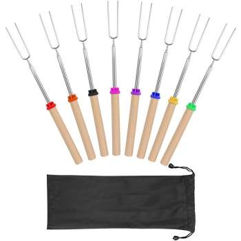 Cheer Collection Campfire Roasting Kit - 32-Inch Extendable Fork Set with Storage Bag (Set of 8)