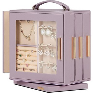 Jewelry Box 360° Rotating, Necklace Earring Organizer with Transparent Window, Mirror, 7 Drawers - 1 of 4