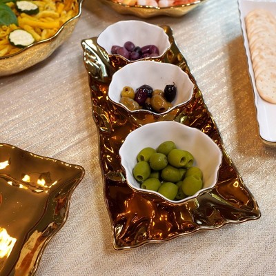Gold Coast 4-Piece Scalloped Ceramic Tray and Bowls Set