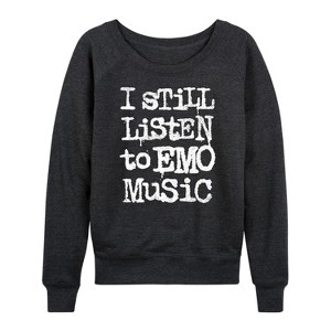 Women's - Instant Message - I Still Listen To Emo Music Lightweight French Terry Wide Neck Long Sleeve Shirt - 1 of 4