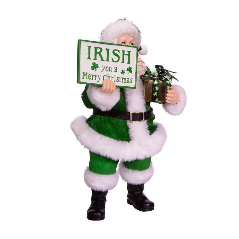 Kurt Adler 10.5" Fabriche Musical Irish Santa Gift Box and Sign, 2 of 8