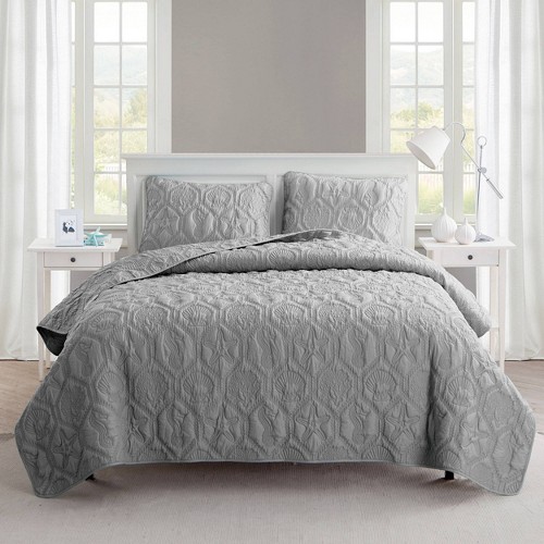 3pc Queen Shore Quilt Set Gray - VCNY