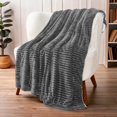 Twin Dark Grey Reversible Sherpa Fleece Blanket