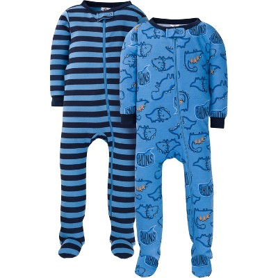 Image of Gerber Baby Boys' 2-Pack Snug Fit Footed Cotton Pajamas, Dino, 9 Months