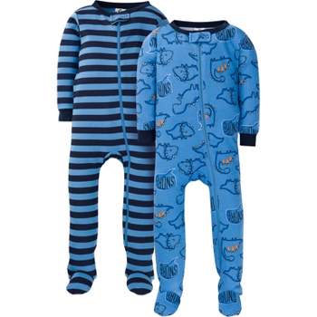 Gerber Baby Boys' 2-Pack Snug Fit Footed Cotton Pajamas, Dino, 9 Months