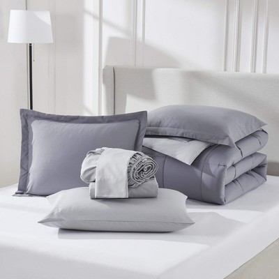 Full Grey Reversible Microfiber Bed in a Bag Set