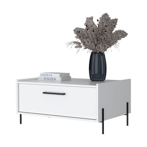 Vynxaria Coffee Table White Melamine, Flip-Down Door (Hidden Storage), Scratch-Resistant/Easy to Clean, 15.6"H×33.1"W×22.4"D - 1 of 4