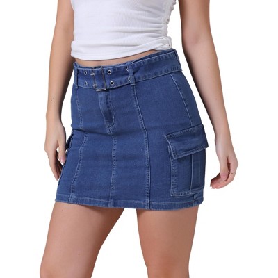 INSPIRE CHIC Women's High Waisted Stretch Belted Pockets Skirt