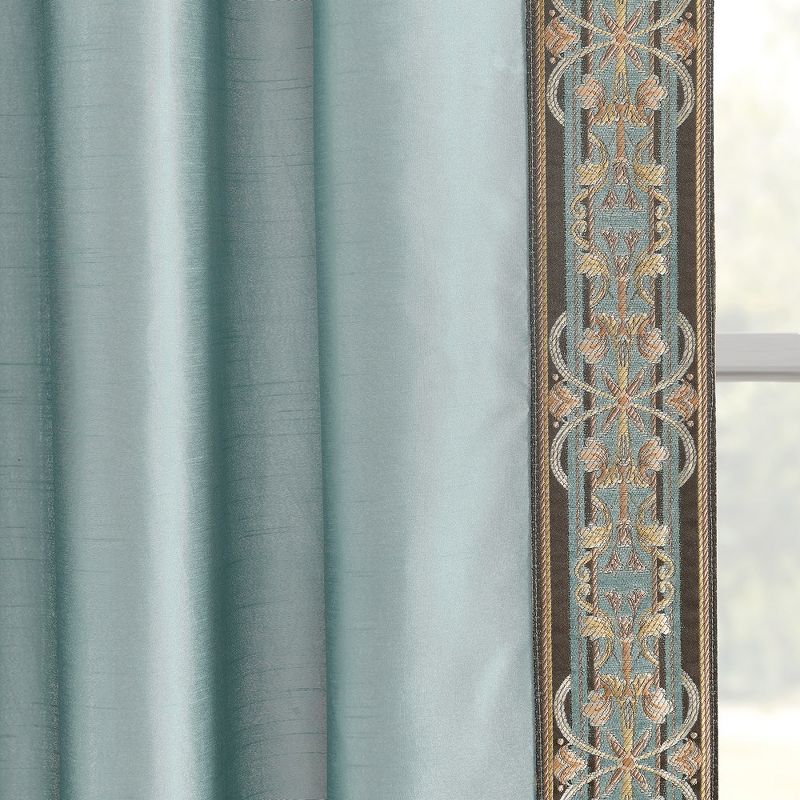 Luxury Traditional Regency Faux Silk Border Trim Window Curtain Panel Blue/Dusty Blue Single 52x84, 4 of 6