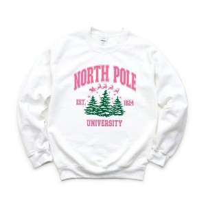 Simply Sage Market Women's Graphic Sweatshirt North Pole University Pink Trees - 1 of 3