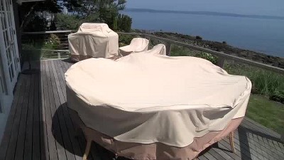 Beige and Brown Water-Resistant Patio Curved Sofa Cover