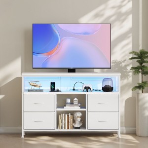 FONTOI TV Stand Dresser with Outlets, 4 Drawers Entertainment Center, Open Shelf Adjustable Feet, Media Console for 50" TV, White, 43.3"*11.8"*30.7" - 1 of 4