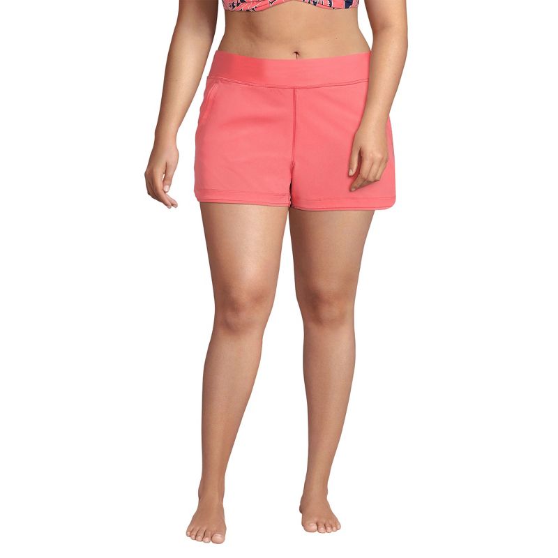 Lands' End Women's Plus Size 3" Quick Dry Elastic Waist Board Shorts Swim Cover-up Shorts with Panty, 1 of 7