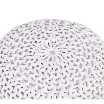 Ivory Cotton Braided Round Pouf Ottoman
