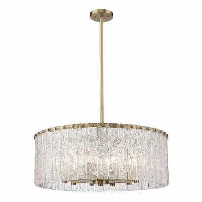 Glacier 26'' Black Drum Pendant with Textured Glass Panels