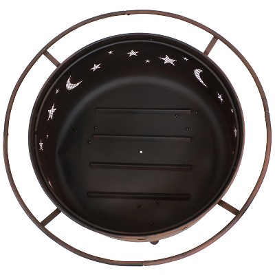 Bronze 30" Round Wood-Burning Steel Fire Pit with Cooking Grate