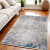 Ivory Gray and Blue Abstract Power Loom Area Rug With Fringe - 2 of 4