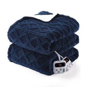 84"x90" Heated Blanket, Soft Tufted Lamb's Wool, ETL Certified, Multiple Heat Settings, Timer Function, Fast Heating, Machine Washable, Navy Blue - 1 of 4
