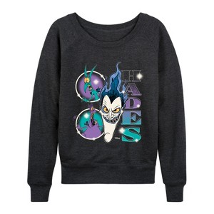 Women's - Disney - Hades Bootleg Lightweight French Terry Wide Neck Long Sleeve Graphic Shirt - 1 of 4