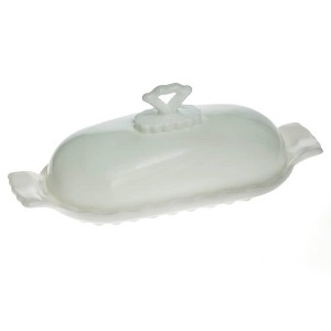 Mosser Glass Covered Butter Dish, 2 Piece Antique Vintage Style Opaque Glass Butter Keeper Plate - 1 of 1