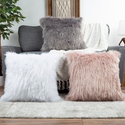 Gray 23" Himalayan Faux Fur Square Accent Pillow Set