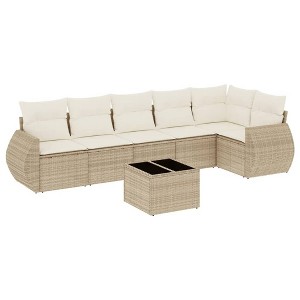 vidaXL Garden Sofa Set Beige PE rattan, powder-coated steel, tempered glass - 1 of 4