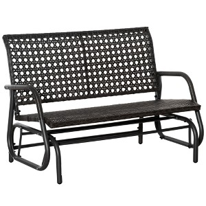 Outsunny 2-Person Outdoor Wicker Glider Bench Patio Garden PE Rattan Swing Loveseat Chair with Extra Wide Seat and Curved Backrest Dark Gray - 1 of 4