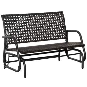 Outsunny 2-Person Outdoor Wicker Glider Bench Patio Garden PE Rattan Swing Loveseat Chair with Extra Wide Seat and Curved Backrest Dark Gray