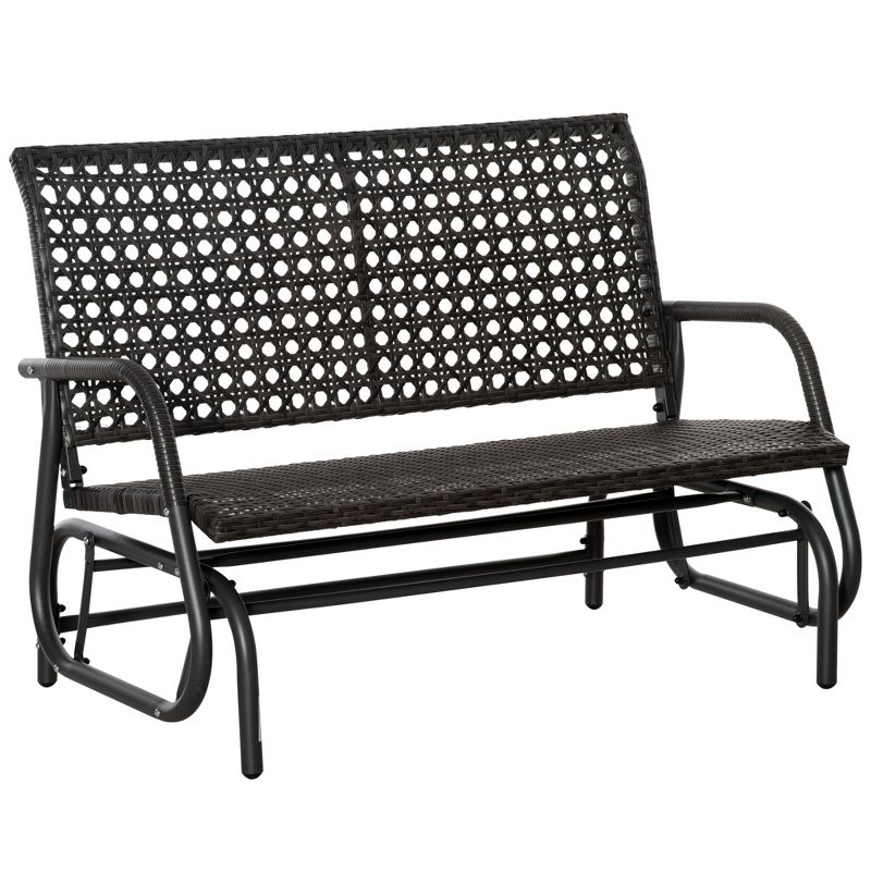 Outsunny 2-Person Outdoor Wicker Glider Bench Patio Garden PE Rattan Swing Loveseat Chair with Extra Wide Seat and Curved Backrest Dark Gray, 1 of 7