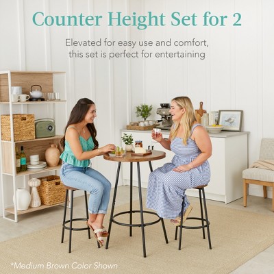 Light Gray Round Counter Height Pub Table with 2 Stools