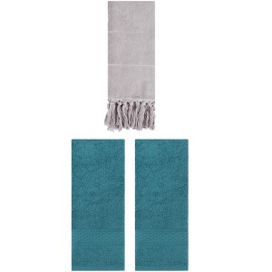 REGALWOVEN 3 Packs Solid Textured and Tassels Soft Absorbent Decorative Hand Towel - 1 of 4