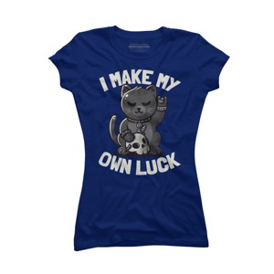 Junior's Design By Humans I Make My Own Luck Cute Evil Beckoning Cat Gift By EduEly T-Shirt - 1 of 3