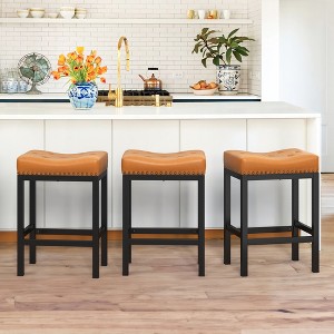 Saddle Bar Stools Set of 2 with Modern Metal Legs, for Home Kitchen - 1 of 4