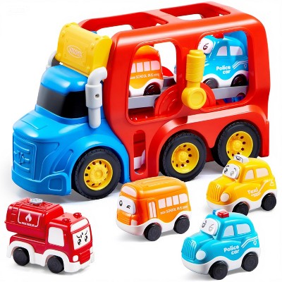 Joyfy Truck Toys for Toddlers 2-4 Years, 4Pack Car Toys with School Bus, Taxi, Fire Engine, Police Car, Christmas Birthday Gifts for Boys & Girls