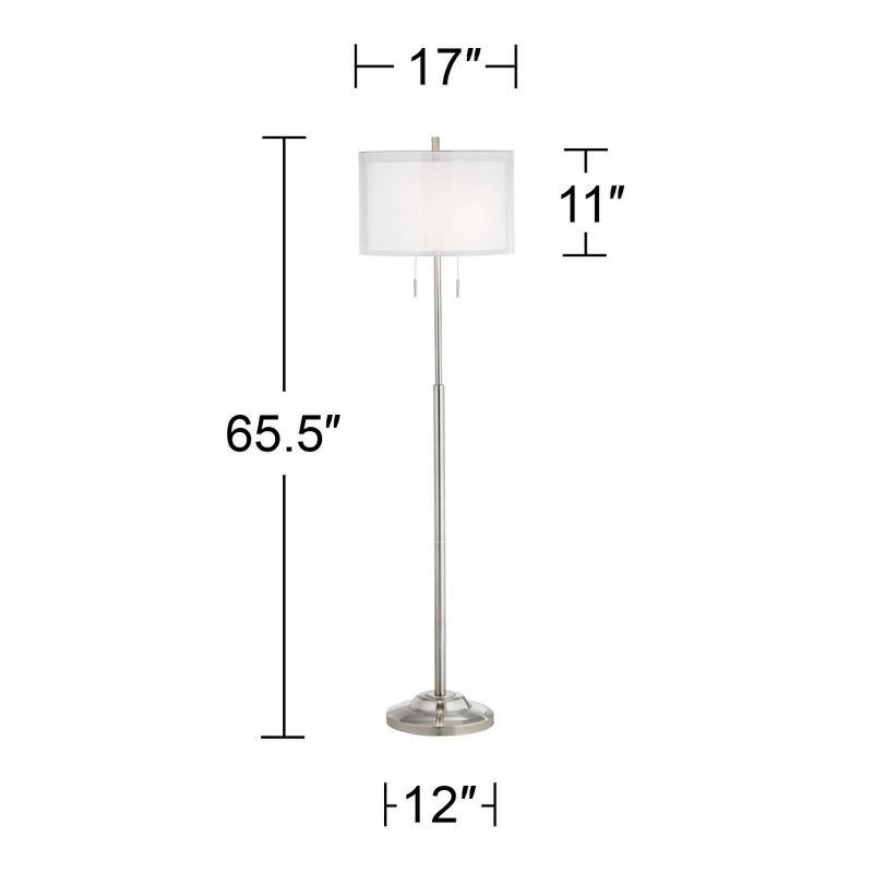 Possini Euro Design Roxie Modern Floor Lamp Standing 65 1/2" Tall Brushed Nickel Sheer Linen Double Drum Shade for Living Room Bedroom Office House, 5 of 11