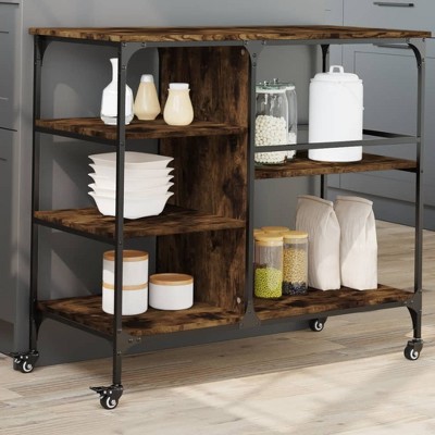 vidaXL Kitchen Trolley Smoked Oak 39.4 in.x17.7 in.x35.2 in. Engineered Wood