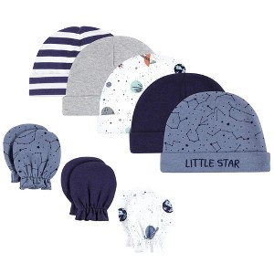 Hudson Baby Infant Boys Cotton Cap and Scratch Mitten Set, Space, 0-6 Months - 1 of 4