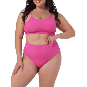 Agnes Orinda Women's Plus Size Ribbed Bikini Bandeau 2 Pcs Tankini Sets - 1 of 4