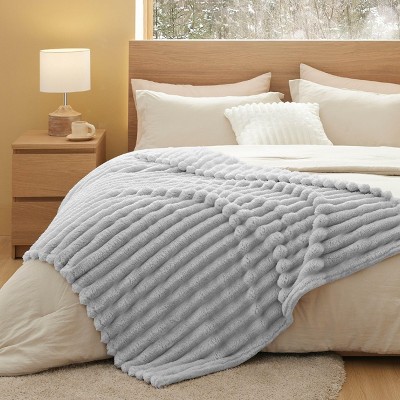 Bedsure Throw Fleece Blanket for Couch - Super Soft Cozy Blankets for Women, Cute Small Fleece Throws for Girls, Light Grey, 50x60 Inches, Wider Strip