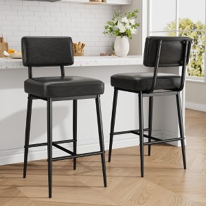 26" Counter Height Bar Stools Set of 2 - Faux Leather Upholstered with Back & Metal Legs for Kitchen Island & Home Bars - 1 of 4