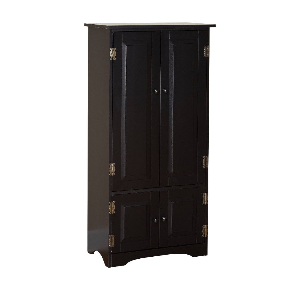 Buylateral Tall 4 Door Pantry Storage Cabinet Black: Nautical Style, 4-Door Laminated MDF, Adjustable Shelves